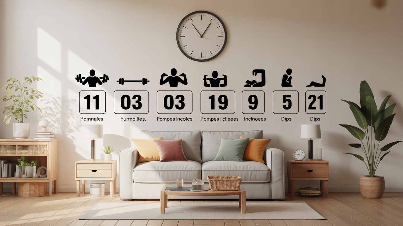 tableau pictogrammes exercices pectoraux 7 jours maison