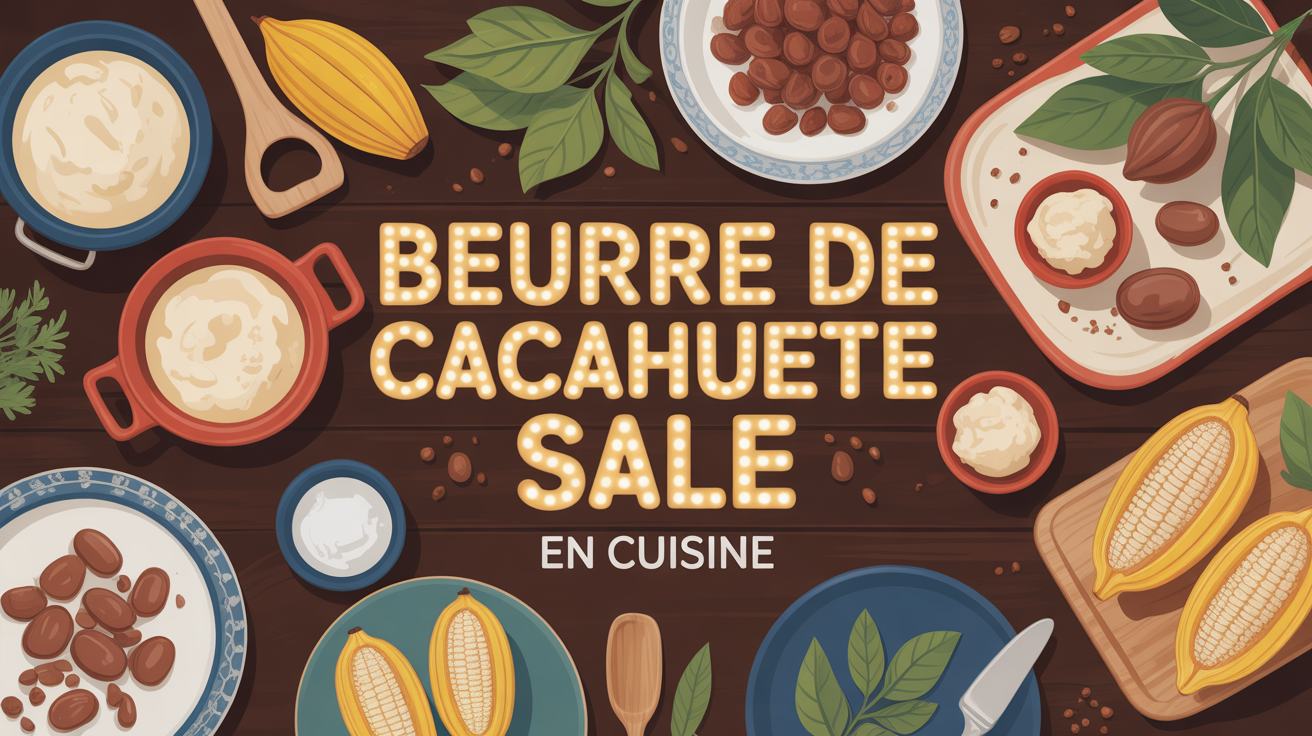 Table avec pots de beurre de cacahuète salé et plats