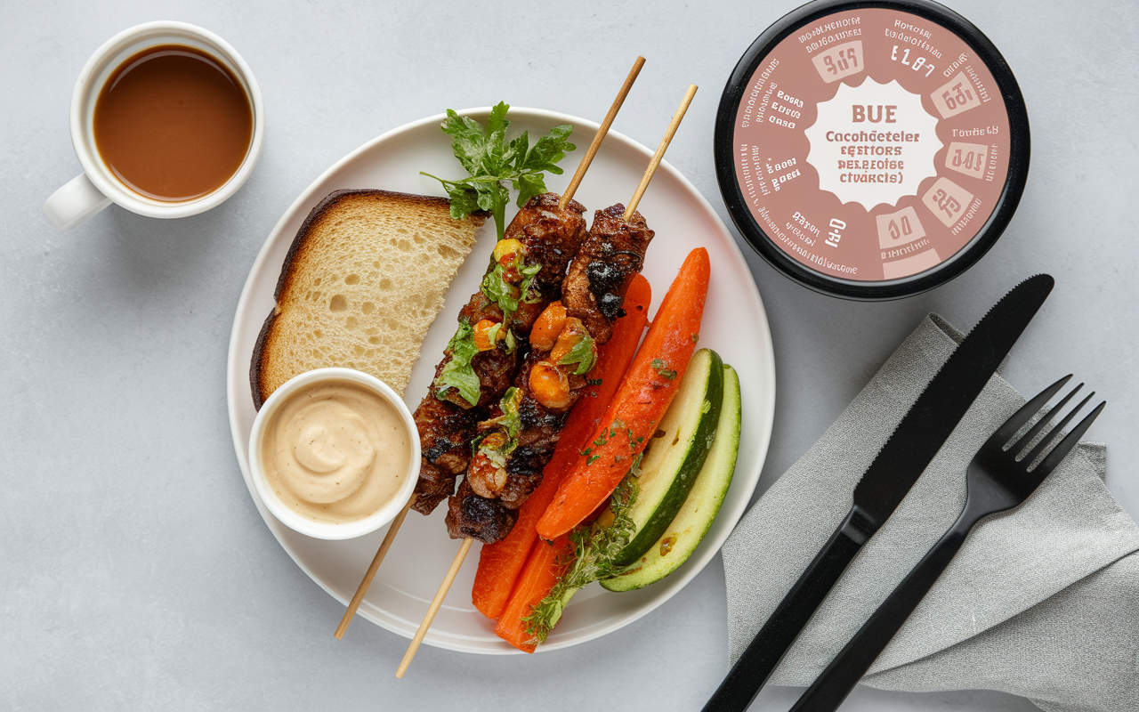 Brochette satay avec beurre de cacahuète salé et étiquettes nutrition