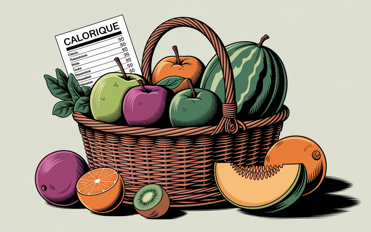 panier de fruits pour mincir avec calories pommes poires kiwi baies melon