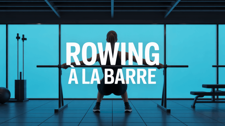 Rowing à la barre, musculation, silhouette avec barre, salle moderne