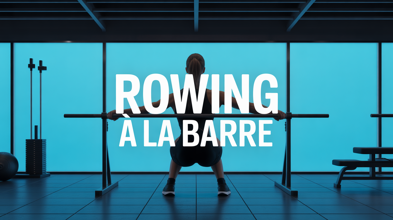 Rowing à la barre, musculation, silhouette avec barre, salle moderne