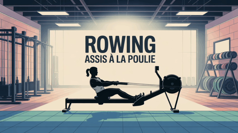 Illustration d’une silhouette réalisant le rowing assis à la poulie en salle de musculation