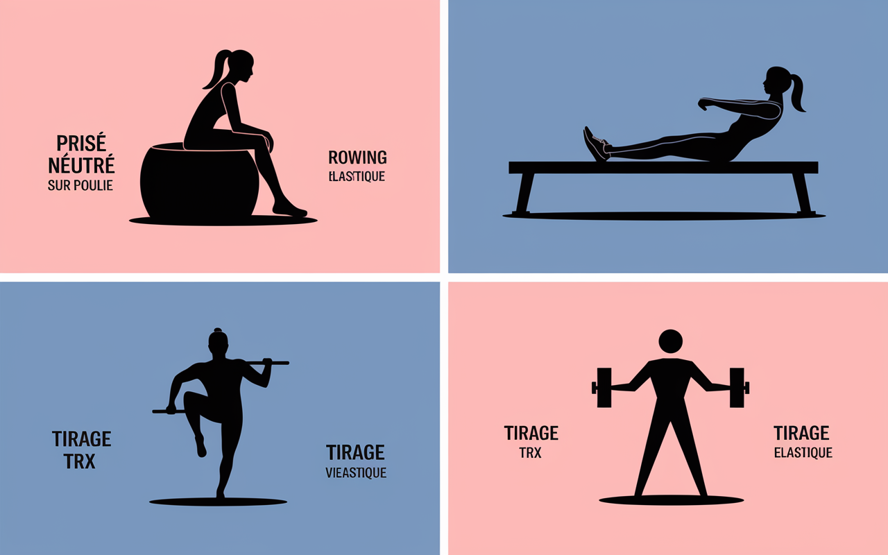 variantes tirage poulie rowing trx elastique