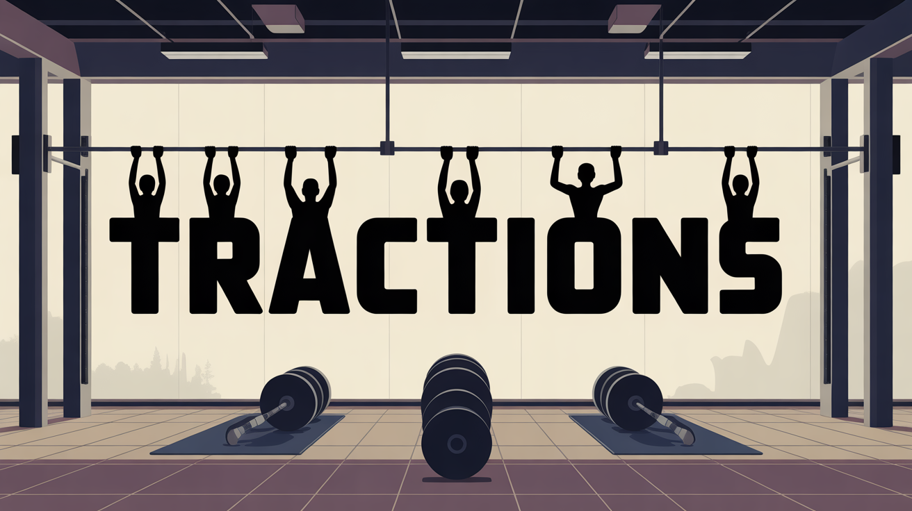 Illustration de tractions en salle de sport, barre visible, silhouettes sportives