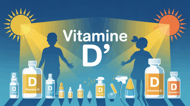 visuel flacons vitamine d silhouettes adultes enfants