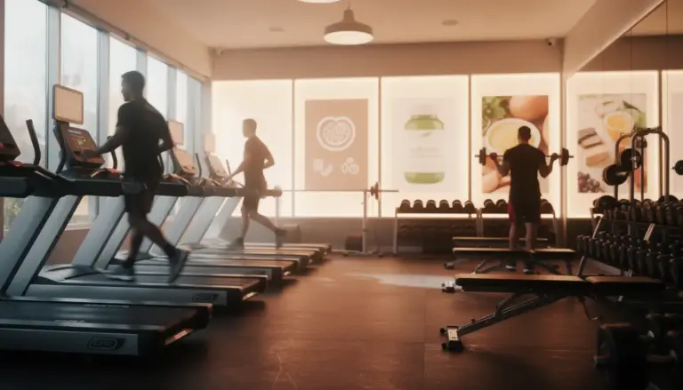 Salle de sport brûleur de graisse homme puissant silhouettes tapis haltères