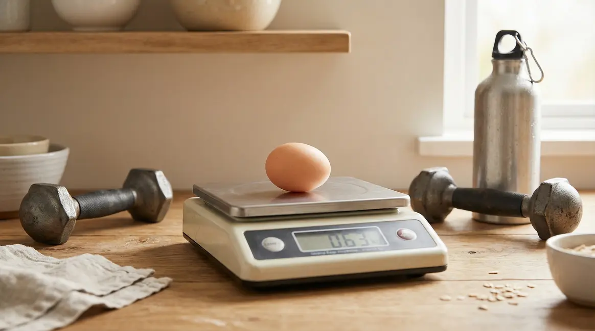 Oeuf entier et ustensiles sportifs, nutrition sportive