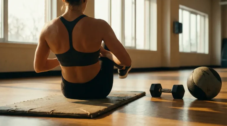 Entraînement twist russe abdominaux sur tapis avec haltère et med ball