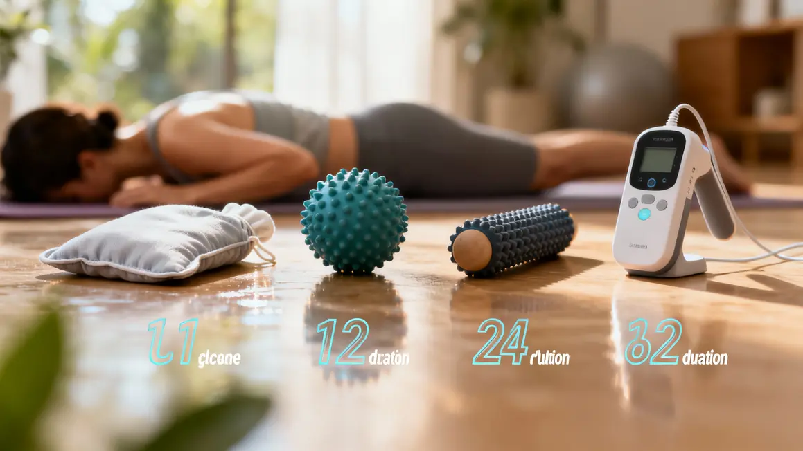 Visuels d'outils pour soulager le grand dorsal glace balle massage rouleau electrostimulation