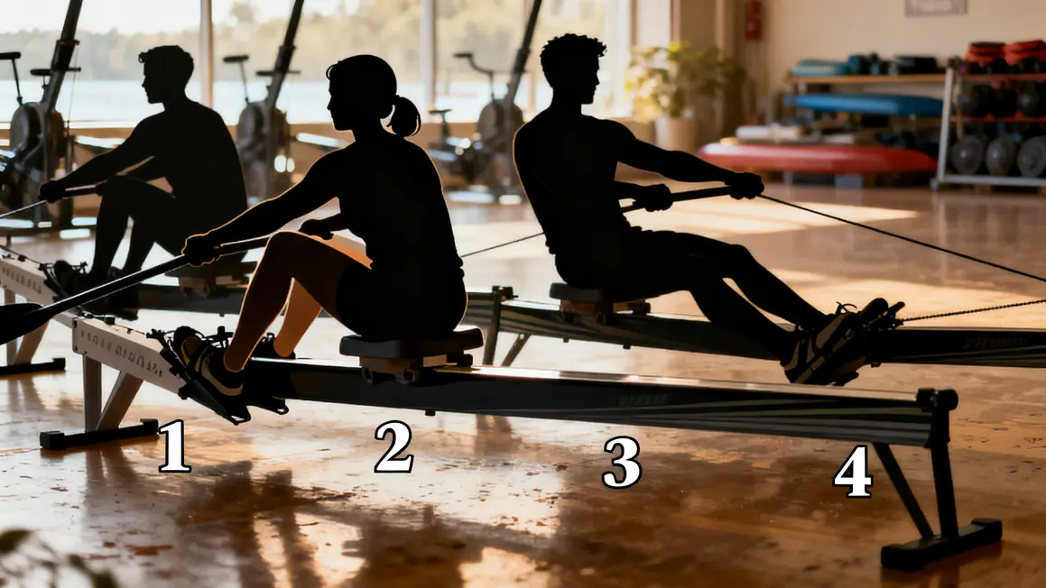 schéma phases mouvement rameur, technique optimisée