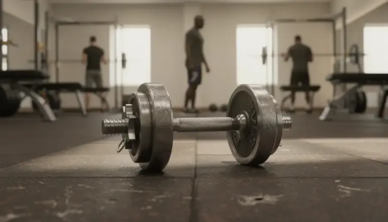 un haltère métallique sur plateau musculation