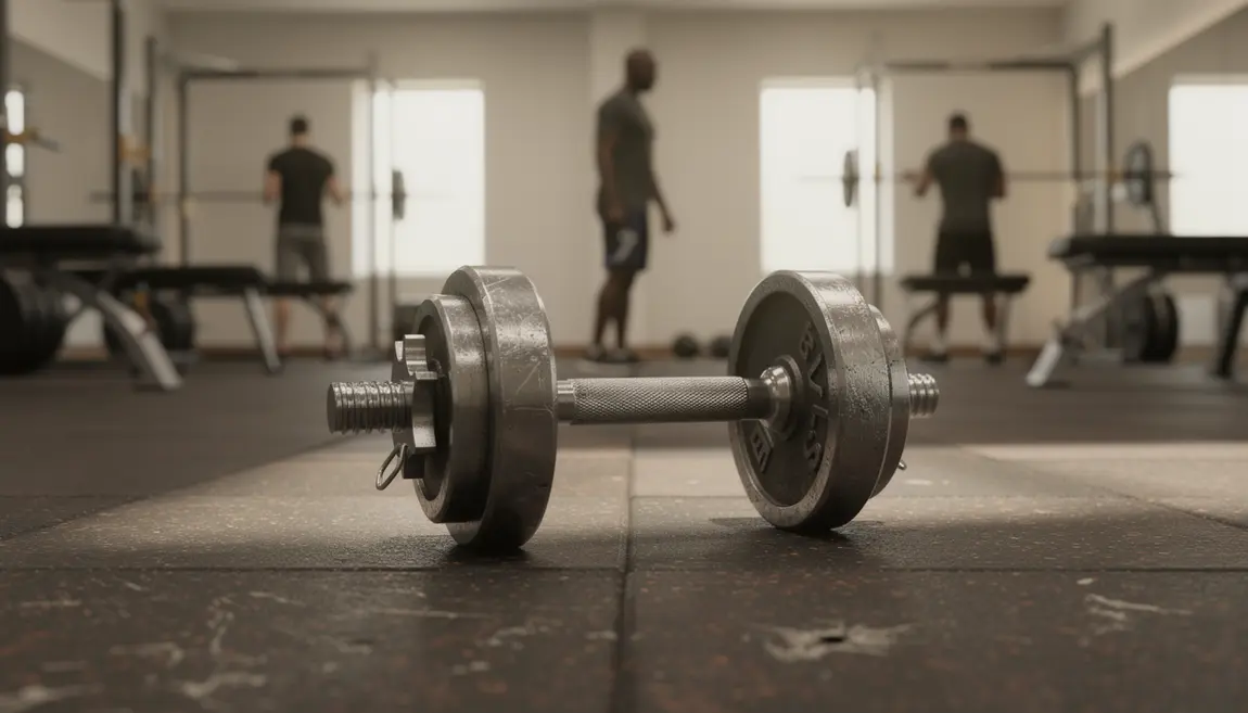un haltère métallique sur plateau musculation