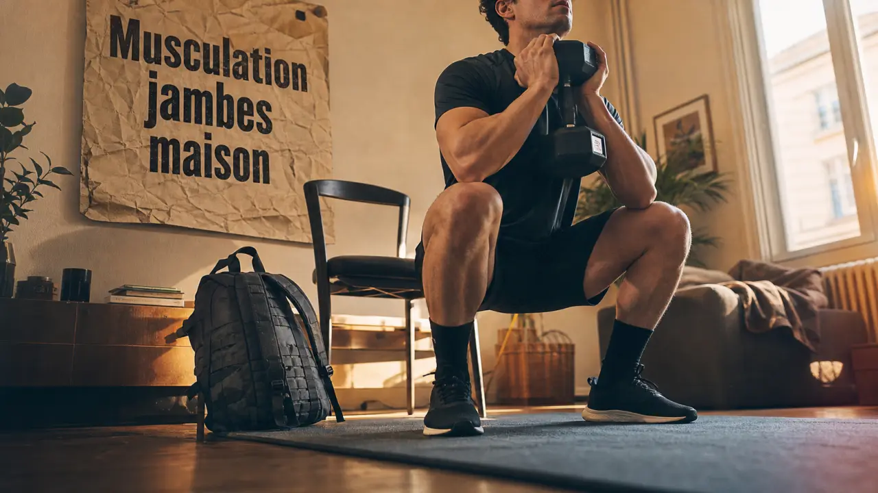 Musculation jambes maison : squat gobelet au salon