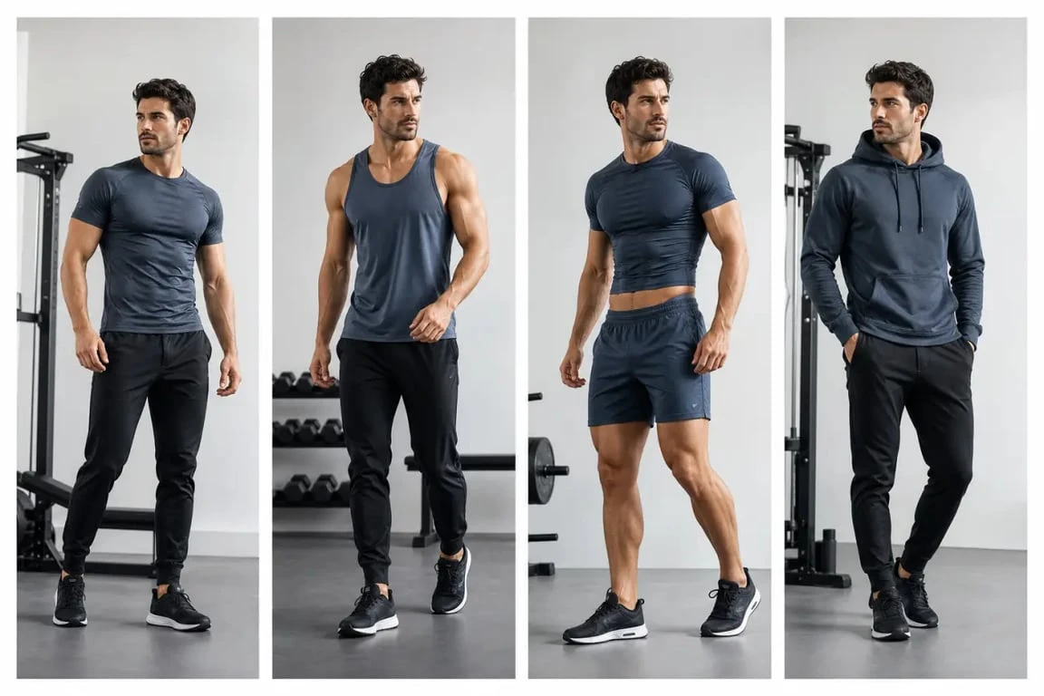 Vetement musculation pour homme : t-shirt technique, débardeur, short et jogger en salle de sport