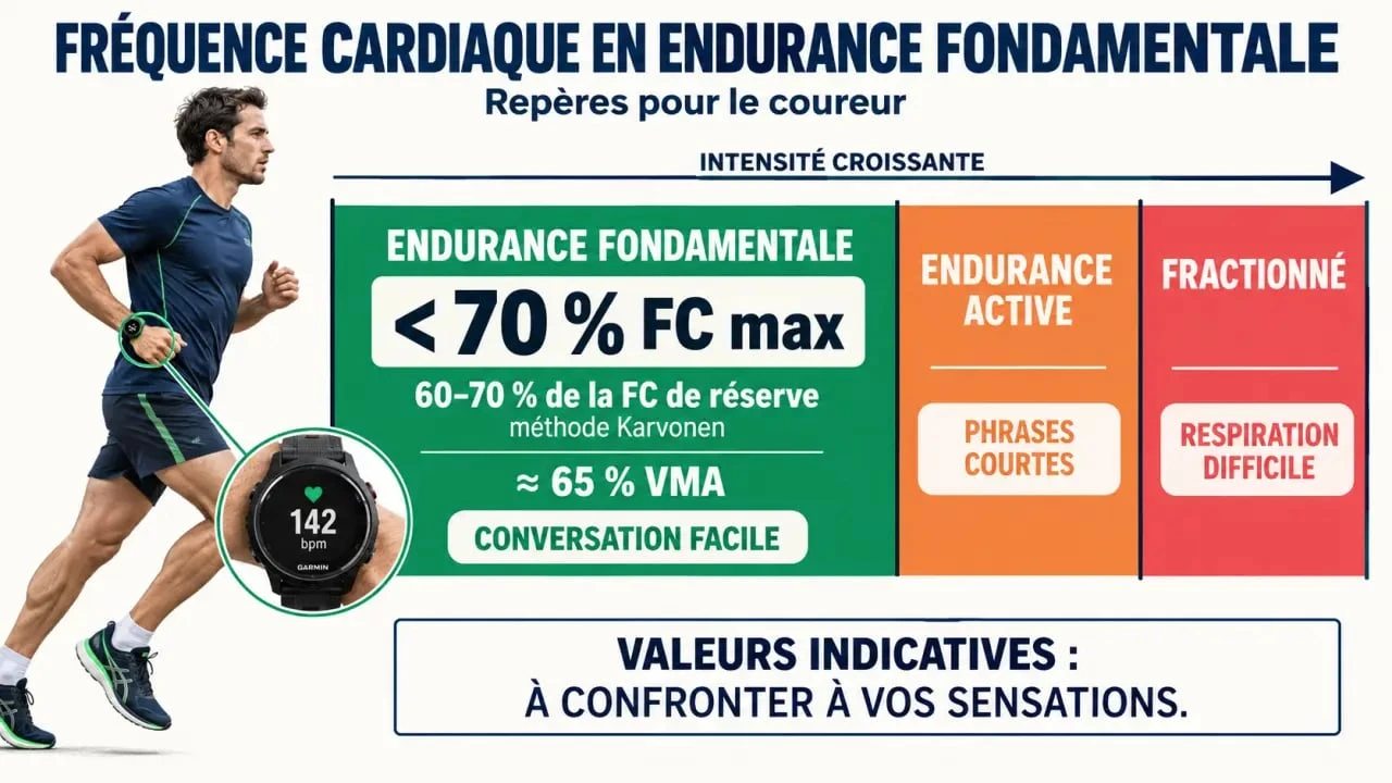 Infographie sur la fréquence cardiaque en endurance fondamentale et les zones d'intensité