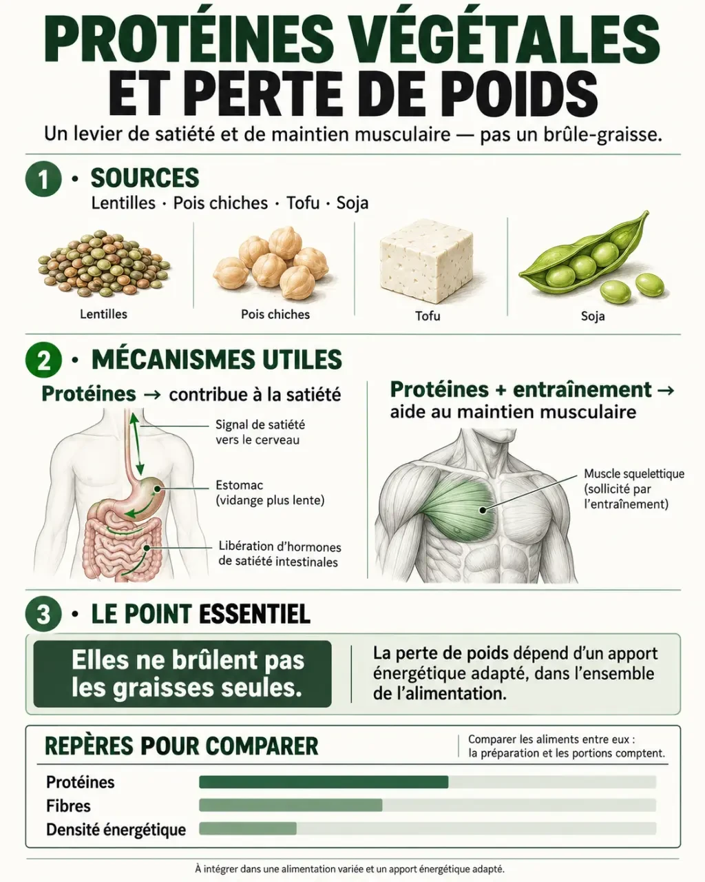 Infographie sur les protéines végétales pour maigrir, la satiété et le maintien des muscles