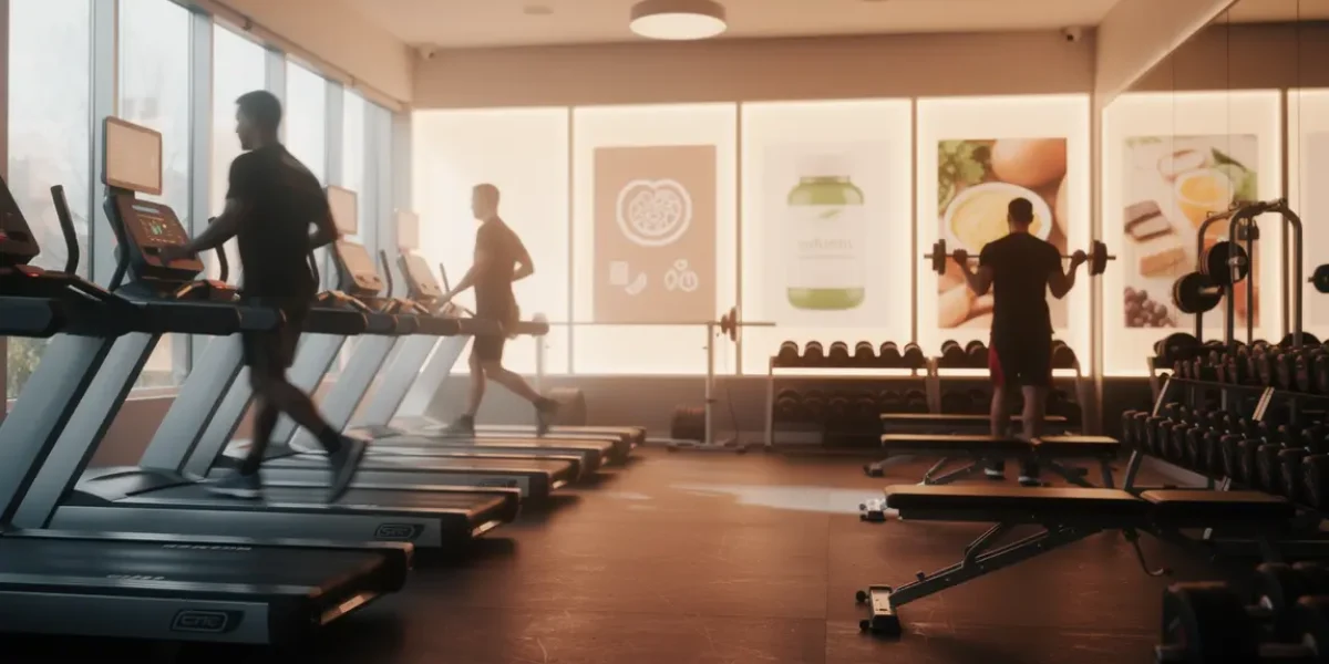 Salle de sport brûleur de graisse homme puissant silhouettes tapis haltères