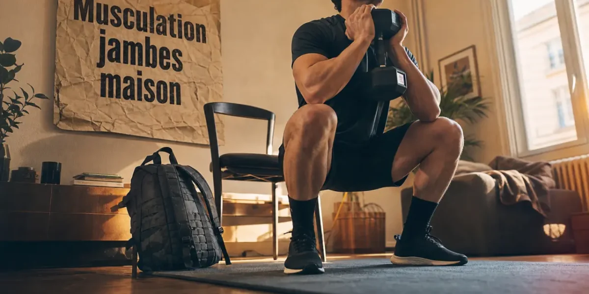 Musculation jambes maison : squat gobelet au salon