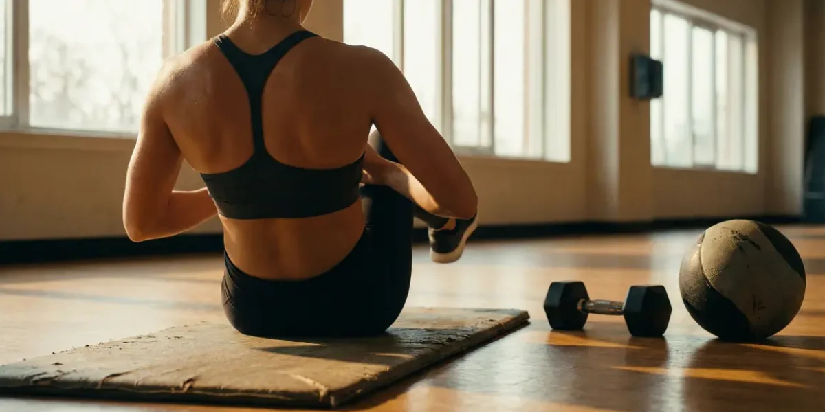 Entraînement twist russe abdominaux sur tapis avec haltère et med ball
