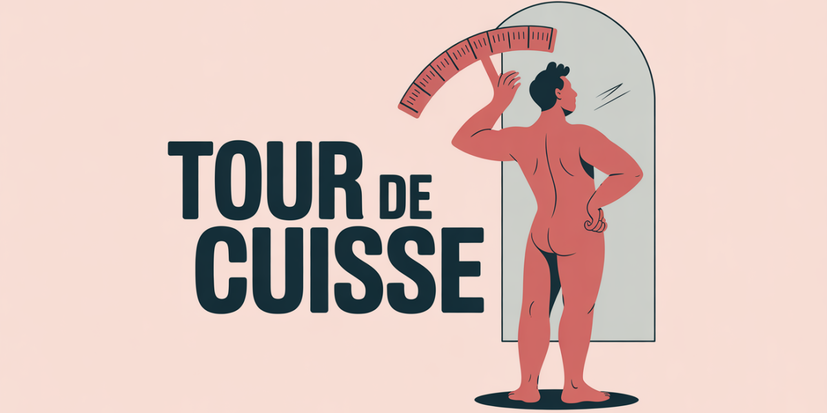 Mesure du tour de cuisse debout devant miroir avec metre ruban
