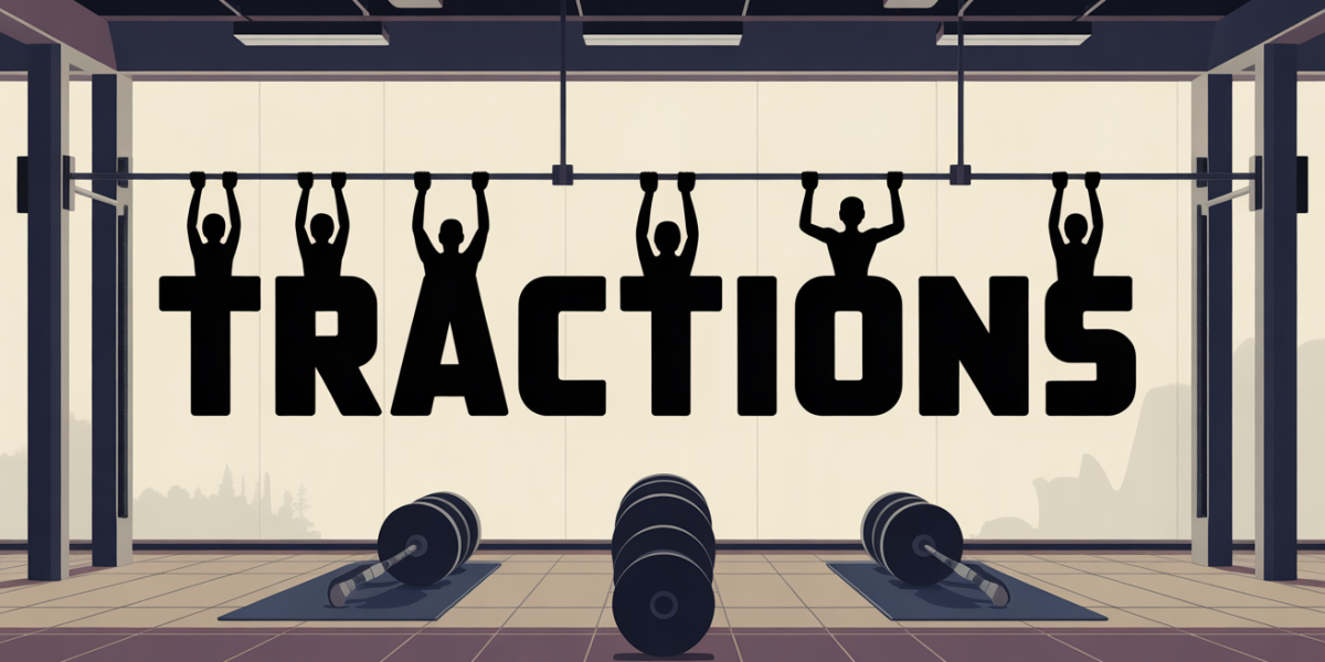 Illustration de tractions en salle de sport, barre visible, silhouettes sportives