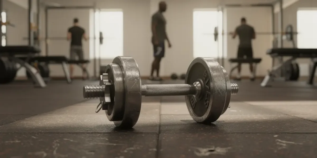 un haltère métallique sur plateau musculation